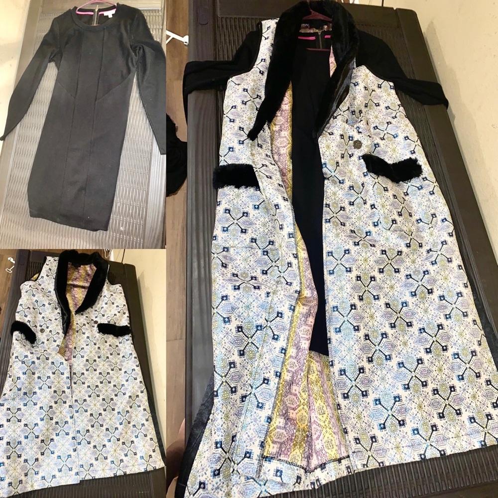 Long embroidery vests with bodycon dress